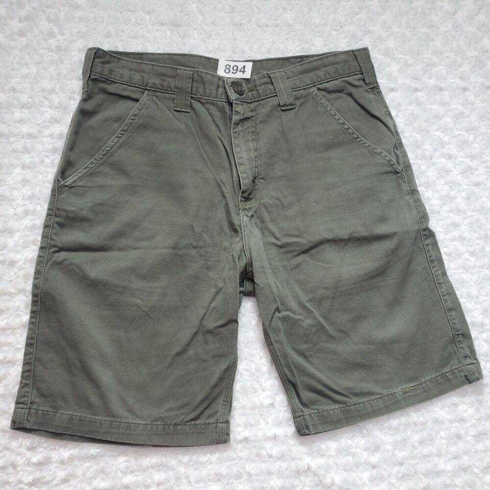 Carhartt Work Shorts Mens 34 Green Chino Flat Front Utility Casual